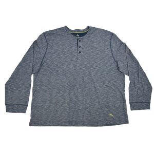 Tommy Bahama Henley Shirt Men's XXL‎ 2XL Blue White Stripes Long Sleeve Marlin